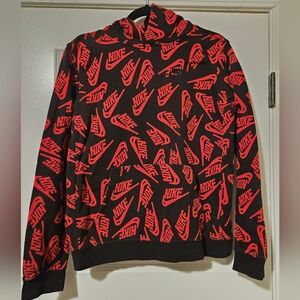 Kid's Nike Red and Black Logo Pullover Sweater Hoodie Logo All Over, Size XL